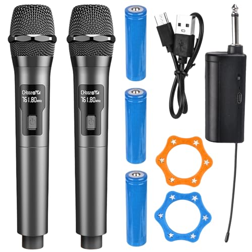 HOSPAOP Mikrofon Kabellos, Dual Funkmikrofon Wireless Microphone Set mit Wiederaufladbarem Empfänger, Drahtloses Mikrofon für Karaoke, Hochzeit, Party, Vortrag, Gesang von HOSPAOP