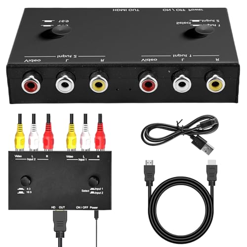 HOSPAOP RCA auf HDMI Konverter - Dual AV zu HDMI Adapter, Wii HDMI Adapter, Unterstützung 1080P 60Hz, 16:9/4:3 für WII/N64/PS 1/PS2/PS3/STB/Xbox/VHS/VCR/DVD ect. HOSPAOP RCA auf HDMI Konverter - Dual AV zu HDMI Adapter, Wii HDMI Adapter, Unterstützung 1080P 60Hz, 16:9/4:3 für WII/N64/PS 1/PS2/PS3/STB/Xbox/VHS/VCR/DVD ect. von HOSPAOP