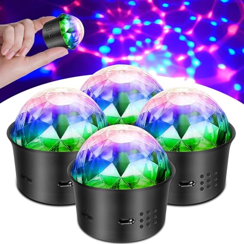 Mini Discokugel, Kleine Partykugel 5V Discolicht LED Partylicht Discoeffekt, Stimmgesteuertes USB Disco Stimmungslicht Batterie für Kinder Zimmer Geburtstag Party Deko, 4 Stück von HOSPAOP