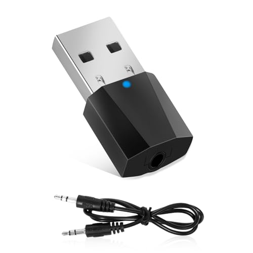 USB Bluetooth Adapter Auto, Bluetooth 5.1 Adapter, Auto USB Bluetooth EmpfäNger 5.1 mit 3,5 mm AUX, Audio Receiver für TV, Kopfhörer, Stereoanlage und Auto von HOSSOM