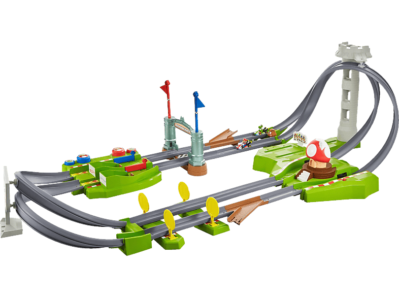 HOT WHEELS Hot Wheels Mario Kart Rundkurs Trackset, Autorennbahn inkl. 2 Spielzeugautos Mehrfarbig von HOT WHEELS