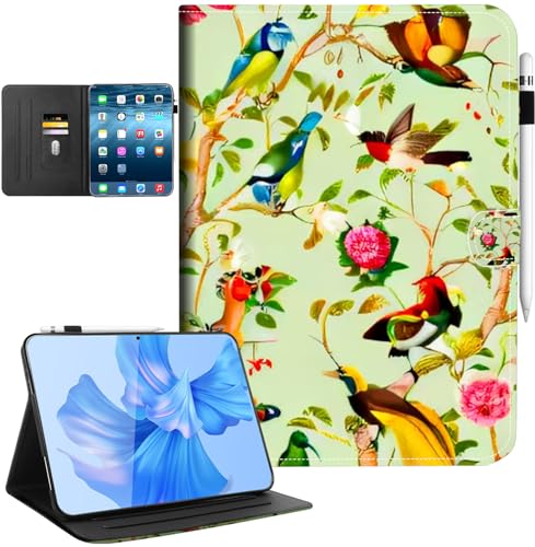 Schutzhülle für iPad (A16) 11. Generation, iPad 10. Generation, mit Stifthalter, verstellbarer Ständer, Magnetverschluss, Kartenfächer, automatischer Schlafmodus, Vintage-Blumen-Vogel von HOTART