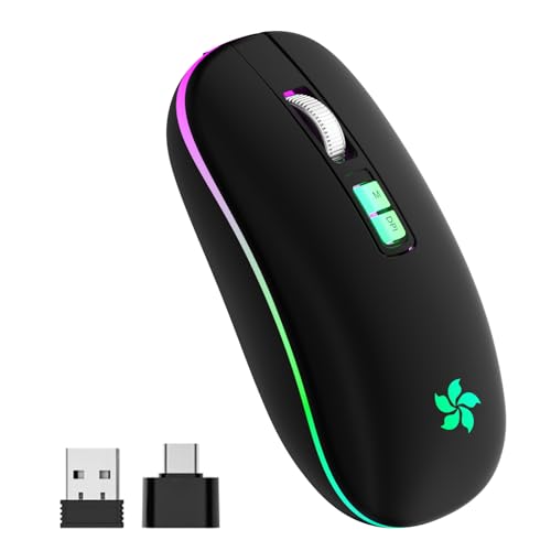 HOTLIFE Kabellose Maus für Laptop, Bluetooth Mouse mit 3 DPI für Office Home, 2,4 Ghz Wiederaufladbare Maus Ergonomische 7-Farben RGB Kompatibel mit Windows Mac OS Android iPad(Schwarz) von HOTLIFE
