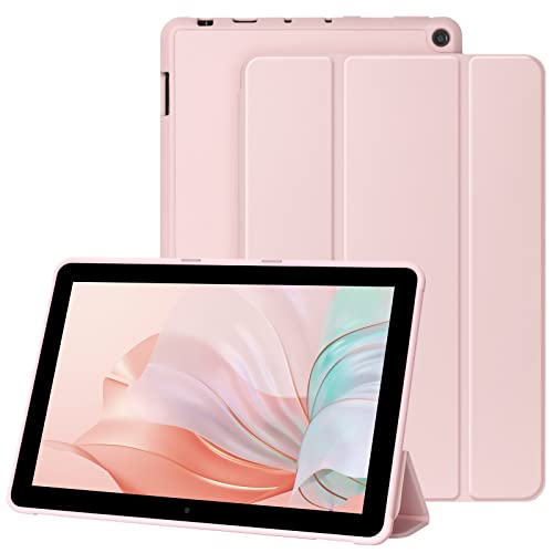 Hülle Kompatibel mit Fire HD 10 & Fire HD 10 Plus (11. Generation, 2021 10,1 Zoll) PU Leder Ultradünne Leicht Trifold-Stand Fire HD 10 Plus Tablethülle mit Auto Schlaf/Wach Funktion(Rosa) von HOTLIFE