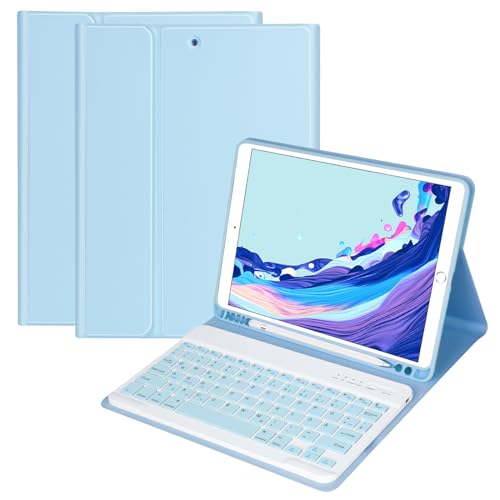 Tastatur Hülle 10.2 Zoll für IPad 9th Gen 2021/8th Gen 2020/7th Gen 2019/IPad Air 3 Gen 2019/IPad Pro 10.5 2017, Magnetisch Bluetooth Abnehmbare QWERTZ Deutscher Tastatur mit Schützhülle(Blau) von HOTLIFE