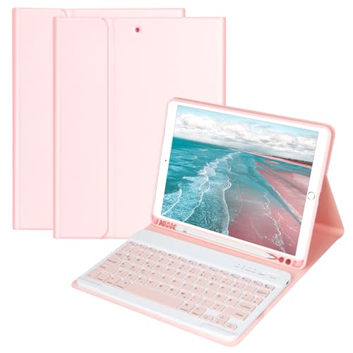 Tastatur Hülle 10.2 Zoll für IPad 9th Gen 2021/8th Gen 2020/7th Gen 2019/IPad Air 3 Gen 2019/IPad Pro 10.5 2017, Magnetisch Bluetooth Abnehmbare QWERTZ Deutscher Tastatur mit Schützhülle(Rosa) von HOTLIFE