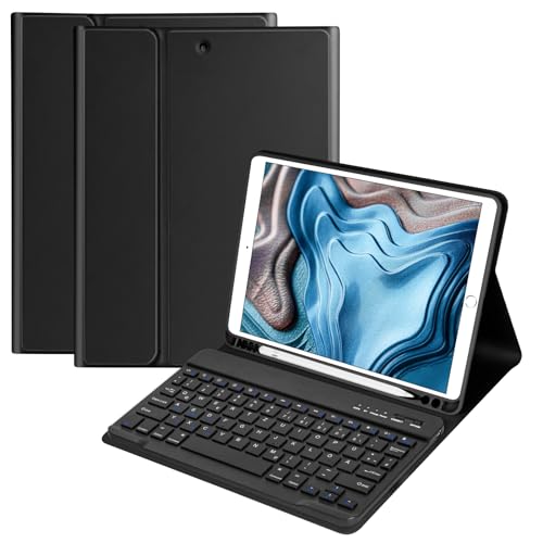 Tastatur Hülle 10.2 Zoll für IPad 9th Gen 2021/8th Gen 2020/7th Gen 2019/IPad Air 3 Gen 2019/IPad Pro 10.5 2017, Magnetisch Bluetooth Abnehmbare QWERTZ Deutscher Tastatur mit Schützhülle(Schwarz) von HOTLIFE