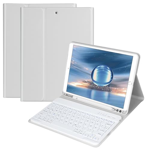 Tastatur Hülle 10.2 Zoll für IPad 9th Gen 2021/8th Gen 2020/7th Gen 2019/IPad Air 3 Gen 2019/IPad Pro 10.5 2017, Magnetisch Bluetooth Abnehmbare QWERTZ Deutscher mit Schützhülle(Grau) von HOTLIFE