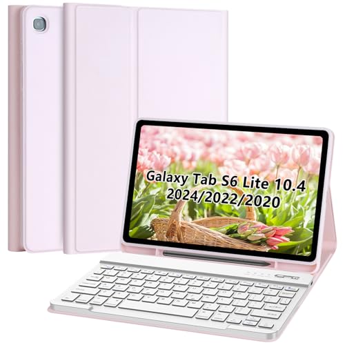 Tastatur-Hülle für Samsung Galaxy Tab S6 Lite 10,4 Zoll 2024/2022/2020 (SM-P620/P625/P613/P619/P610/P615), Hülle mit abnehmbarer Bluetooth-Tastatur und Stifthalter, für Samsung Tab S6 Lite 10,4 (Rosa) von HOTLIFE