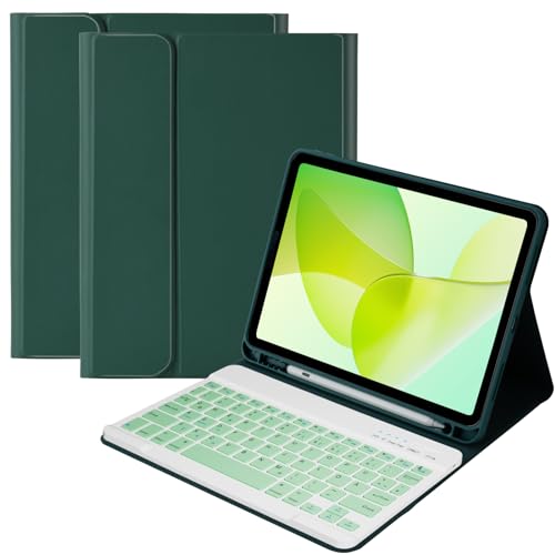 Tastatur Hülle für iPad Air 11"(M2) 2024/iPad Air 5 Gen 2022/iPad Air 4 Gen 2020 10.9'', Schutzhülle mit Stifthalter & Auto Wake and Sleep, Kabellose Tastatur für iPad Pro 11 1st Gen 2018(Dunkelgrün) von HOTLIFE