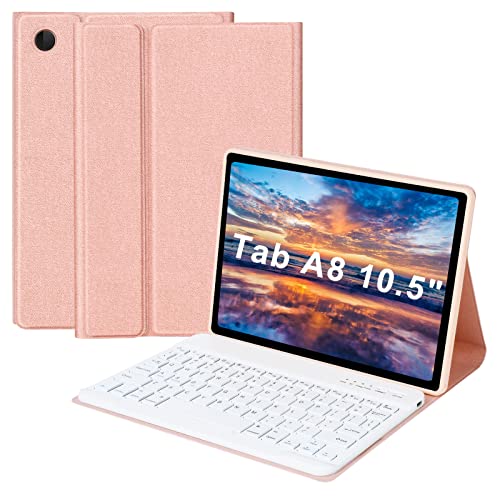 Tastaturhülle für Samsung Galaxy Tab A8 10,5 Zoll 2022 Modell SM-X200/X205/X207, weiche TPU-Rückseite Schutzhülle mit magnetisch abnehmbarer kabelloser Bluetooth-Tastatur (Champagner) von HOTLIFE
