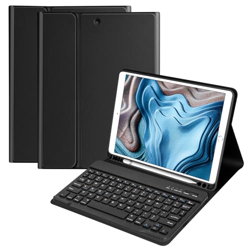 Tastaturhülle für iPad 10,2 Zoll 9th Generation 2021/iPad 8th Gen 2020/iPad 7th Gen 2019/iPad Air 3rd 2019/iPad Pro 10.5 2017 Hülle mit magnetisch abnehmbarer kabelloser Tastatur & Stifthalterung der (schwarz) von HOTLIFE