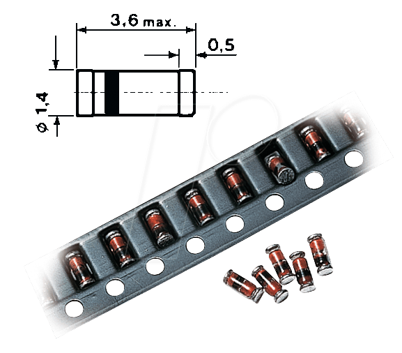 SMD ZF 36 - Zenerdiode, 36 V, 0,5 W, SOD80 von HOTTECH SEMICONDUCTOR
