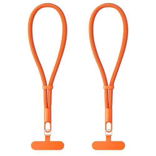 HOTUT Handy Handgelenkschlaufe, 2 Stück Handykette Universal für alle Smartphones Mit 2 Stück Universelles Patch, Verstellbare Nylon Handy Lanyard, Handyband Schlüsselanhänger - (Orange) von HOTUT