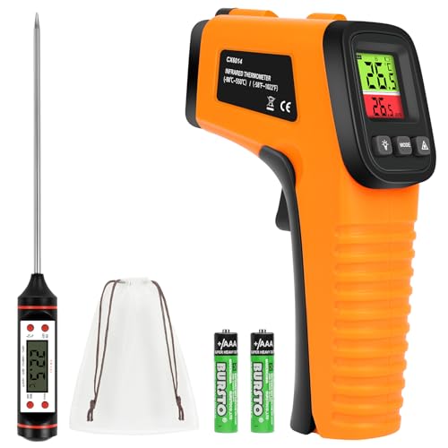 HOTUT Infrarot Thermometer, Digital Laser Temperaturpistole -58°F~1022°F (-50°C~550°C), Berührungslos Laser Temperaturmessgerät mit Fleischthermometer, für Kochen/Barbecue/Industrie, NICHT für Mensch von HOTUT