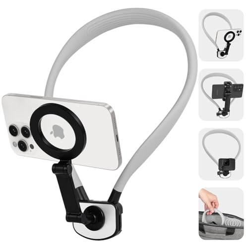 HOTUT Magnetische Nacken Telefonhalter, Nacken Selfie Halterung POV/Vlog Nackenhalterung für Telefone, Telefon Halshalterung Bruststativgurt Videoaufnahme für GoPro iPhone 15 14 13 12 Android von HOTUT