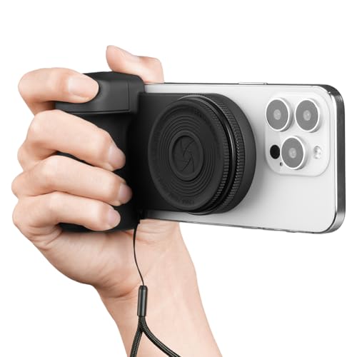 HOTUT Smartphone Handle Grip, Magnetischer Smartphone Grip mit Bluetooth Fernbedienung, Smartphone Capgrip mit Stativ und dimmbar Aufhelllicht, Magnet Handy Griff Kompatibel für iPhone Android Phone von HOTUT