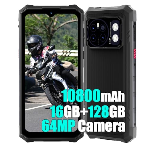 HOTWAV Cyber 13 2025 Outdoor Handy Ohne Vertrag Android 14,10800mAh, 16GB+128GB/1TB TF Outdoor Smartphone, 6.6” DH+ 90Hz, 64MP+16MP Baustellenhandy, Face ID/NFC/OTG Schwarz von HOTWAV