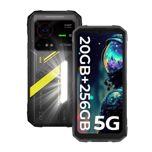 HOTWAV Hyper 7 5G Outdoor Smartphone, 20GB RAM+256GB ROM, 280LM Campinglicht, Handy Ohne Vertrag, 10800mAh(33W) Baustellenhandy, 6.6”FHD+ 120Hz, 64MP+32MP, Face ID/IP68/IP69K/NFC von HOTWAV