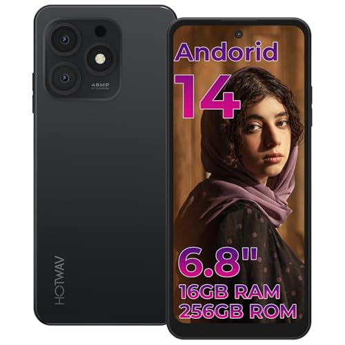 HOTWAV Note 13 Max Smartphone Ohne Vertrag, Octa Core 16GB+256GB/1TB Erweiterbar, 5160mAh 6.8" HD+ Display Android 14 Smartphone 4G, 48MP + 16MP Kamera Simlockfreie Handys - Face ID/Fingerabdruck/GPS von HOTWAV