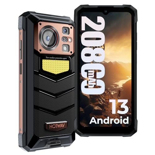 HOTWAV W11 Outdoor Smartphone, 20800mAh Akku 33W 6.6" Outdoor Handy Ohne Vertrag, 12GB+256GB+2TB Erweiterbar Android 13 IP68 Wasserdichter 64MP+16MP Dual SIM 4G Octa-Core Handys - Face ID/OTG/GPS/NFC von HOTWAV