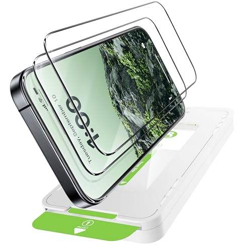 HOU für iPhone 15 Pro für Panzerglas, 2 Stück Ultraklare Schutzfolie, 9H gehärtetes Glas mit Vollbild-Abdeckung, mit Auto-Installation, kratzfest, anti-Fingerabdruck, anti-Öl, Displayschutz von HOU