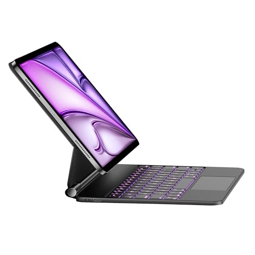 HOU iPad Air 11（M3 2025/M2 2024/Air 5/Air 4 Hülle mit Tastatur, für iPad Pro 11 Hülle mit Tastatur (4./3./2./1st &Not M4),7 Farben Hintergrundbeleuchtung,Touchpad,QWERTZ,Schwarz von HOU