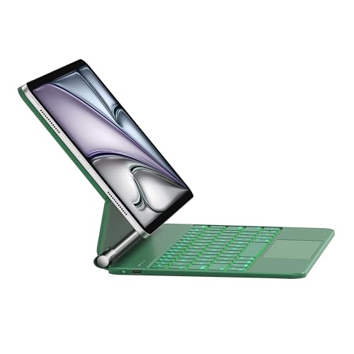 HOU Magic-Keyboard für iPad Air 5 Hülle mit Tastatur（Air 4&10.9 Zoll）, für iPad Pro 11 Hülle mit Tastatur (4./3./2./1st),QWERTZ, 7 Farben Hintergrundbeleuchtung,Multifunktionales Touchpad,Grün von HOU