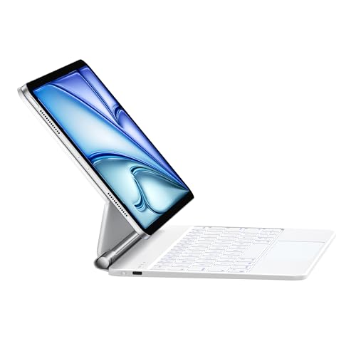 HOU iPad Air 11 Zoll（M3 2025/M2 2024）/Air 5/Air 4 Hülle mit Tastatur, für iPad Pro 11 Hülle mit Tastatur (4./3./2./1st &Not M4),7 Farben Hintergrundbeleuchtung,Touchpad,QWERTZ,Weiß von HOU