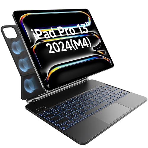 HOU Magic Keyboard für iPad Pro 13(M4) Zoll hülle mit Tastatur, QWERTZ,Click-Anywhere-Trackpad,7 Farben 3 Stufen hinterleuchtet,magnetisches Design,Schwarz von HOU