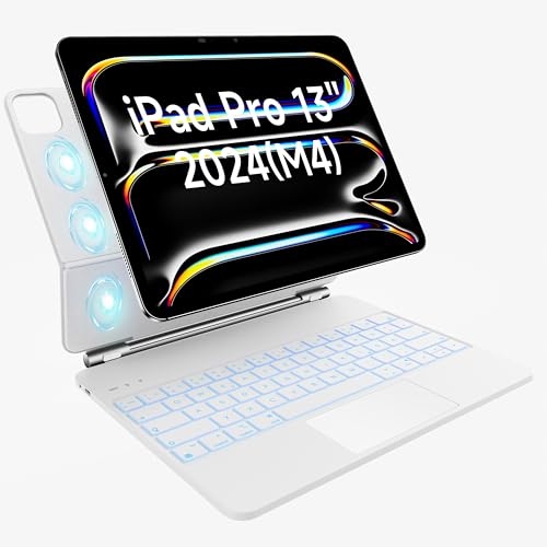 HOU Magic Keyboard für iPad Pro 13(M4) Zoll hülle mit Tastatur, QWERTZ,Click-Anywhere-Trackpad,7 Farben 3 Stufen hinterleuchtet,magnetisches Design,Weiß von HOU