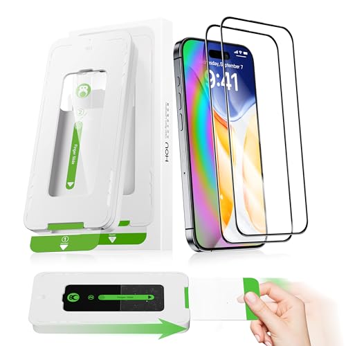 HOU Panzerglas Schutzfolie passend für iPhone 16/15 Plus Panzerglas (6,7 Zoll), Blendfrei, Hochauflösender Bildschirmschutz, [3D Vollabdeckung], inklusive einfachem Installationswerkzeug (2er-Pack) von HOU