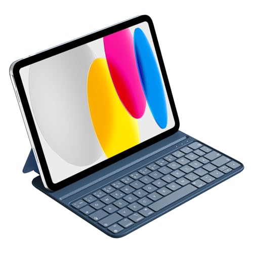 HOU Slim Bluetooth Tastatur Hülle für iPad 11. Generation 2025 (A16) & 10. Generation 2022, Kunstleder-Optik Hülle mit Tastatur, Ergonomischer Winkel, QWERTZ, Blau von HOU