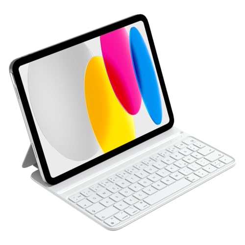 HOU Slim Bluetooth Tastatur Hülle für iPad 11. Generation 2025 (A16) & 10. Generation 2022, Kunstleder-Optik Hülle mit Tastatur, Ergonomischer Winkel, QWERTZ, Weiß von HOU