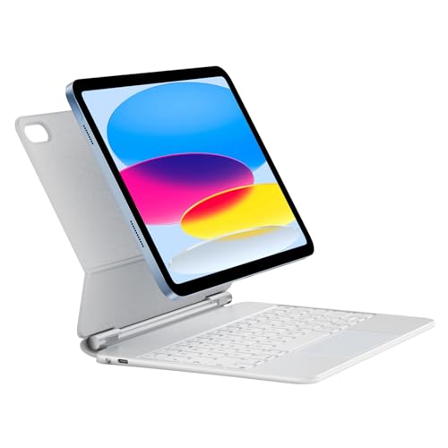HOU Tastatur Hülle für iPad 10. Generation (10.9 Zoll), Magnetischer Ständer, Multi-Touch Trackpad, 7-Farbige Beleuchtete, iPad 10. Generation 2022 Hülle mit Tastatur, QWERTZ Layout, Weiß von HOU