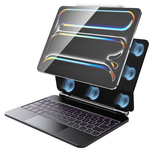 HOU Tastatur für iPad Pro 11 Zoll (M4 2024), Schutzhülle für iPad Pro 11 Zoll 2024 (5. Generation) mit Tastatur, Hintergrundbeleuchtung 7 Farben, Multi-Touchpad von HOU