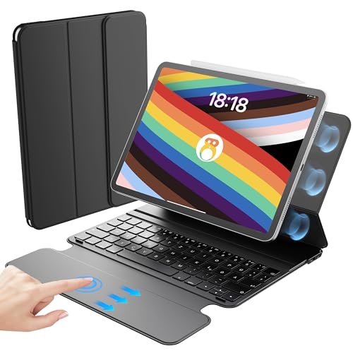 HOU-Tastatur für iPad Air 11 Zoll M2/M3 & Air 5./4. Gen. & Pro 11 Zoll 4.-1. Gen. (2018-2022), Ultradünn, extragroßes Trackpad, Stiftschutz, Kameraschutz, QWERTZ von HOU