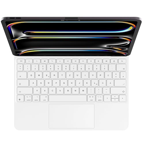 HOUCC Tastatur für iPad Pro 13 Zoll (M4, 2024), Magnetischer Ständer, Multi-Touch Trackpad, 7-Farbige Beleuchtete, iPad Pro 13 Zoll Hülle mit Tastatur, QWERTZ Layout, Weiß von HOUCC