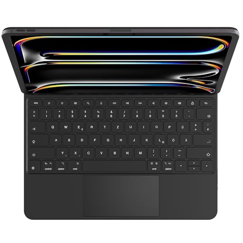 HOUCC Hülle mit Tastatur für iPad Pro 2024 13 Zoll M4, Bluetooth Tastatur mit magnetischem Ständer, Trackpad, 7 Farben Hintergrundbeleuchtung, QWERTZ Layout, Schwarz von HOUCC