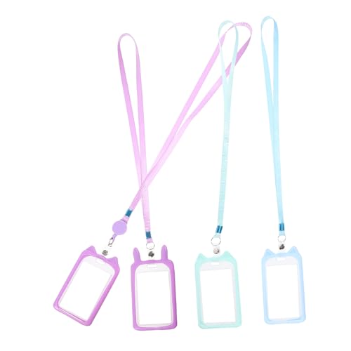 HOUDERCO 4Stücke Cartoon Abzeichenhalter mit Lanyard Weiche Kartenhüllen für Id Karten Busfahrkarten und Zugangsausweise Entzückende Kleine Kartenärmel Mischfarben für Schule von HOUDERCO
