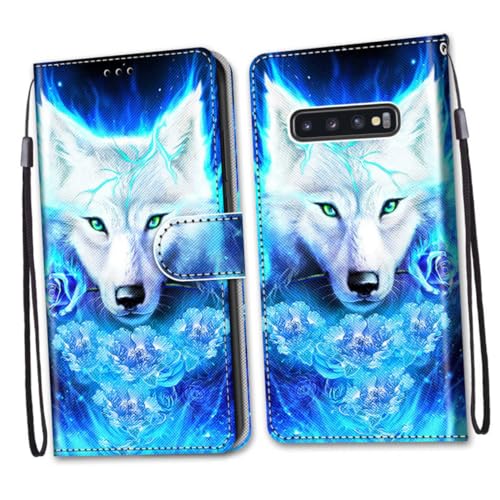 HOUDERCO Lederhülle Farbige Schutzhülle Mit Kartenfach Stoßfest PU PC Material Klappdesign Stabiler Stand Vor Stößen Kratzern Wolf von HOUDERCO