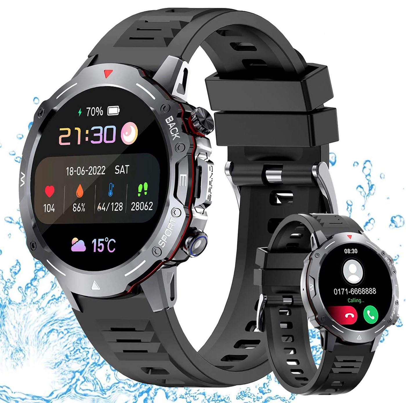 HOUROC Smartwatch, Smartwatch Damen Herren Smartwatch (1.39 HD Fitnessuhr mit Anruffunktion Zoll) IP67 Wasserdicht Fitness Tracker mit Schrittzähler Pulsuhr Blutdruck Messgerät, Schlaf-Monitor, SpO2,100+ Sportmodi Outdoor Fitness Tracker,für Android iOS" von HOUROC