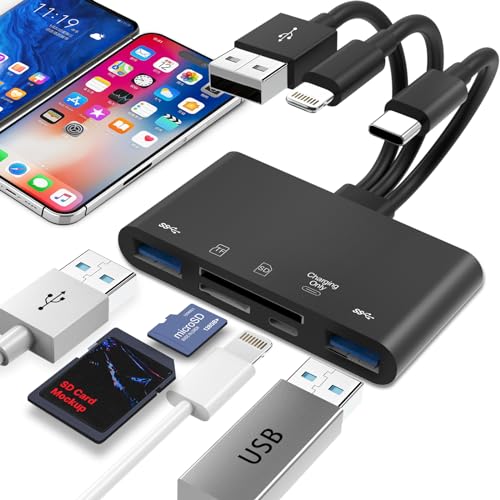 5-in-1 Lightning zu SD Kartenleser für iPhone[Apple MFi Certified], Speicherkartenleser&USB OTG Adapter, USB C und USB A Geräte mit Micro SD & SD Karten Slots, Unterstützt SD/Micro SD/SDHC/SDXC/MMC von HOURUNTAIL