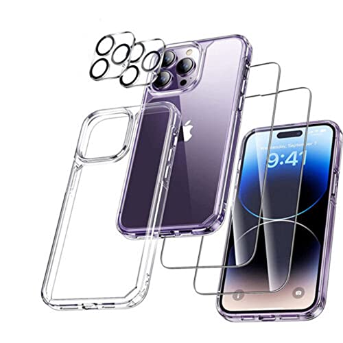 HOUSHINE 5 in 1 Klar Hülle für iPhone 14 Pro 1 Handyhülle mit 2 Stück Panzerglas, 2 Stück Kamera Objektiv Schutzglas Folie,Transparent Stoßfest Schutzhülle Weiche TPU Cover Durchsichtige Case von HOUSHINE