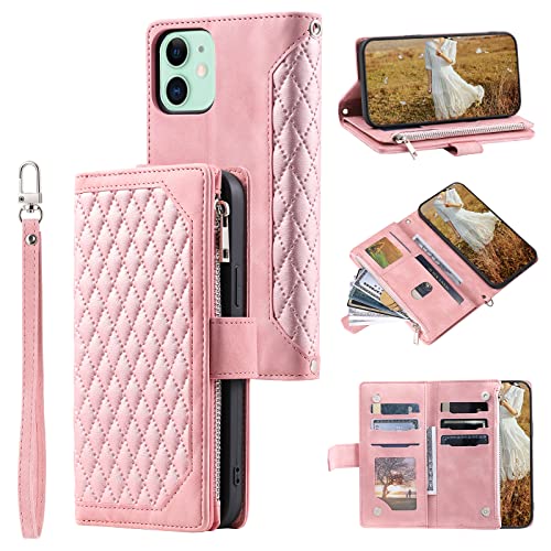 HOUSIM Handyhülle für Apple iPhone 12 / iPhone 12 Pro Hülle mit Geldbörse Reißverschluss Kartenfach Klapphülle Schutzhülle Klappbar Leder Tasche Wallet Flip Case Cover Handytasche - Rosa von HOUSIM