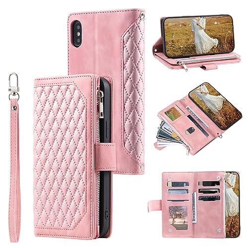 HOUSIM Handyhülle für Apple iPhone XS Max Hülle mit Geldbörse Reißverschluss Kartenfach Klapphülle Schutzhülle Klappbar Leder Tasche Wallet Flip Case Cover Handytasche - Rosa von HOUSIM