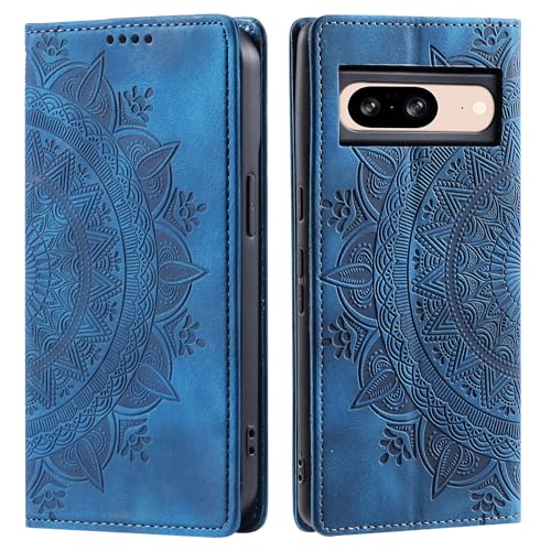 HOUSIM Handyhülle für Google Pixel 8 Blumen Muster PU Leder Klappbar Handytasche Schutzhülle Standfunktion Klapphülle mit Kartenfach Handy Tasche Cover Flip Case - Blau von HOUSIM