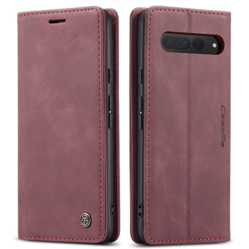 HOUSIM Handyhülle für Google Pixel 8 PU Leder Klappbar Handytasche Schutzhülle Klapphülle mit Kartenfach Handy Tasche Vintage Cover Flip Case Standfunktion - Rot von HOUSIM