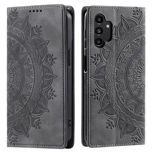 HOUSIM Handyhülle für Samsung Galaxy A13 4G Blumen Muster PU Leder Klappbar Handytasche Schutzhülle Standfunktion Klapphülle mit Kartenfach Handy Tasche Cover Flip Case - Grau von HOUSIM