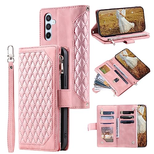 HOUSIM Handyhülle für Samsung Galaxy A14 4G 5G Hülle mit Geldbörse Reißverschluss Kartenfach Klapphülle Schutzhülle Klappbar Leder Tasche Wallet Flip Case Cover Handytasche - Rosa von HOUSIM